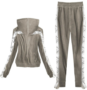 WELUROWY DRES Z LAMPASAMI OLIWKOWY (570ART)
