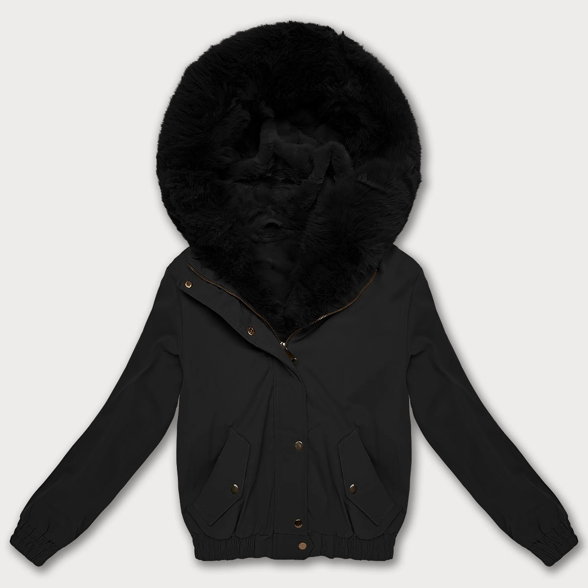 Krótka kurtka z futrzaną podszewką S'West czarna (B8506-1)