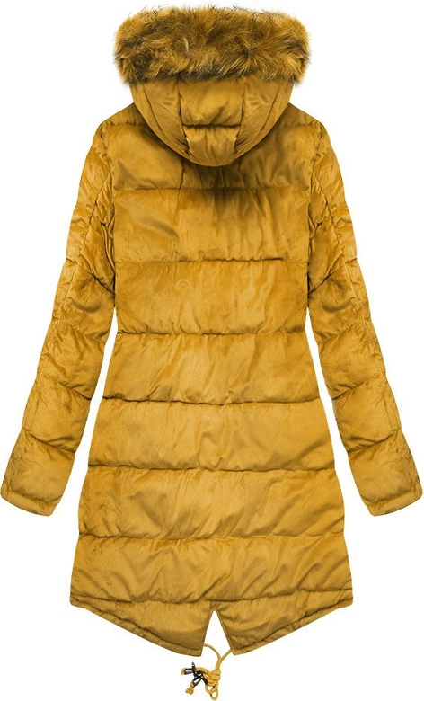 DWUSTRONNA DAMSKA PARKA ZIMOWA WELUROWA MUSZTARDOWA (7911)