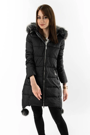 KURTKA DAMSKA ZIMOWA Z WYDŁUŻONYMI BOKAMI CZARNA (GWW1716X)