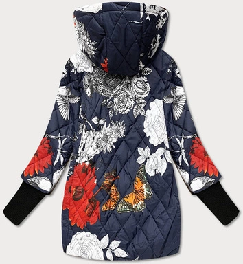 DAMSKA KURTKA W KWIATY GRANATOWA (7703)