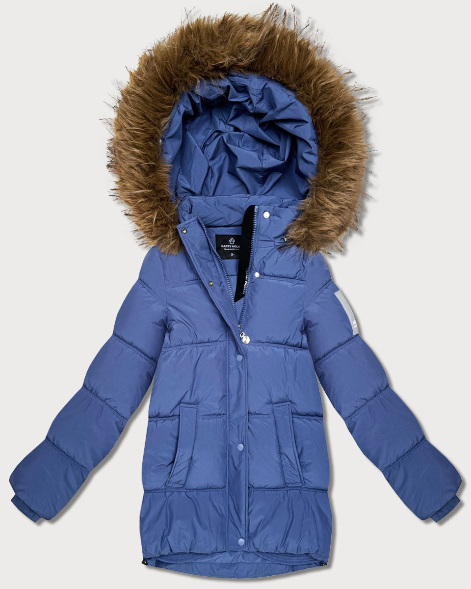Kurtka puchowa z kapturem niebieska (KK60612)