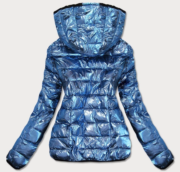 KRÓTKA BŁYSZCZĄCA DWUSTRONNA KURTKA DAMSKA NIEBIESKA (B9542)