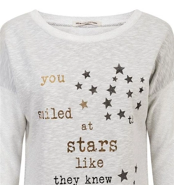 DŁUGA BLUZA Z NAPISAMI SZARY MELANŻ (GOOD4)