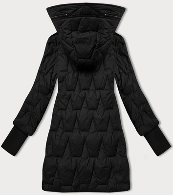 Pikowana przejściowa kurtka damska z dzianinowymi ściągaczami Libland czarna (LD-7775)