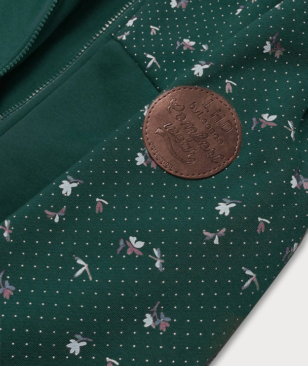 Bluza damska z kwiatuszkami ciemna zielona (AMG828)