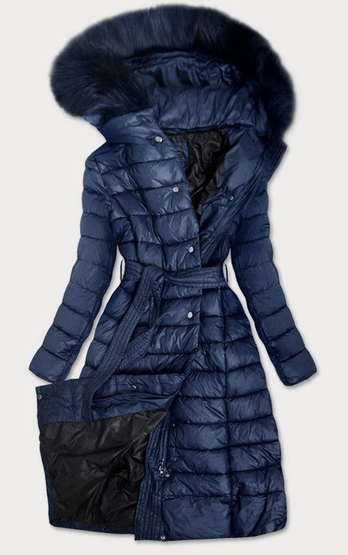 DŁUGA ZIMOWA KURTKA DAMSKA GRANATOWA (7761)