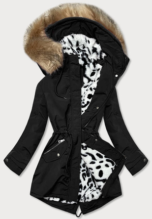 ZIMOWA PARKA DAMSKA NA FUTERKU CZARNA (CAN-578BIG)