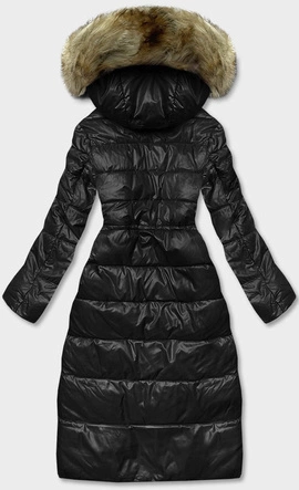 Pikowana długa kurtka damska czarna (H-201)