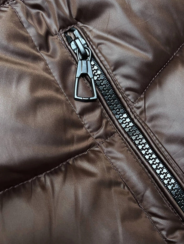 Zimowa dwustronna kurtka damska z kapturem brąz-beż (B8202-14046)