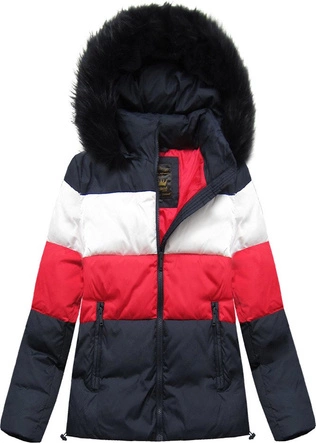 DAMSKA KRÓTKA PIKOWANA KURTKA ZIMOWA GRANATOWA (7692)