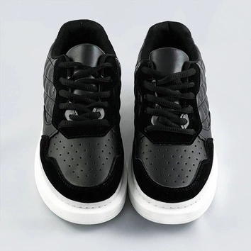 Damskie sznurowane półbuty sportowe czarno-białe (rc-50)