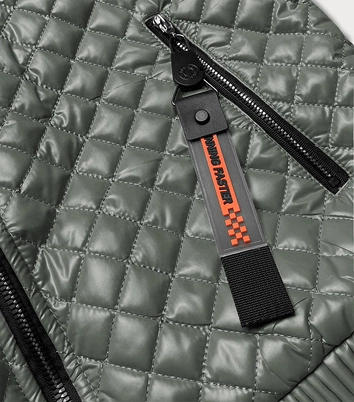 Krótka kurtka pikowana ze ściągaczami khaki (7261)