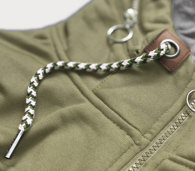 DŁUGA DAMSKA BLUZA ROZPINANA KHAKI (AMG708)
