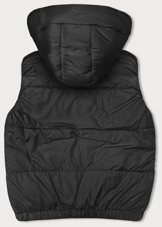Krótki puchowy bezrękawnik damski z kapturem czarny (16M9091-392)
