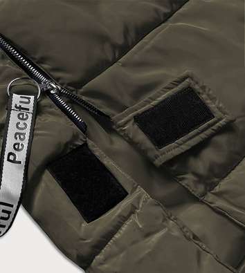 Długa kurtka puchowa damska khaki (AG3-3038)