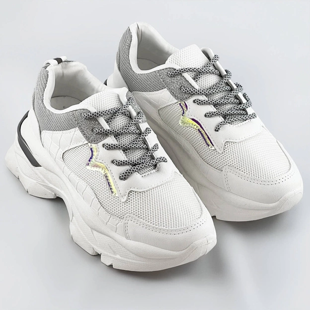 Sznurowane buty sportowe damskie biało-szare (lu-3)
