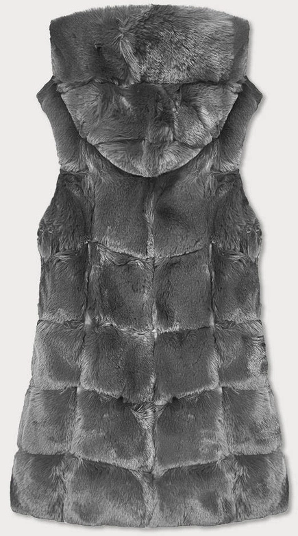 DŁUGA KAMIZELKA FUTRZANA Z KAPTUREM GRAFITOWA (39023)