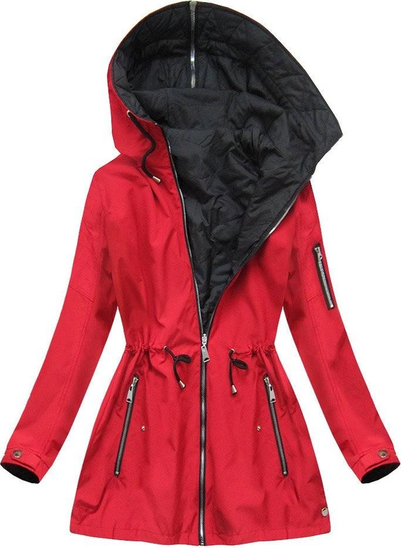 DWUSTRONNA KURTKA Z KAPTUREM CZERWONA (W640)