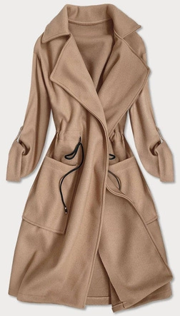 LUŹNY PŁASZCZ DAMSKI Z KLAPAMI CIEMNY BEŻOWY (20536)