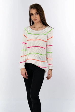 AŻUROWY SWETER W PASECZKI BIAŁY (275ART)