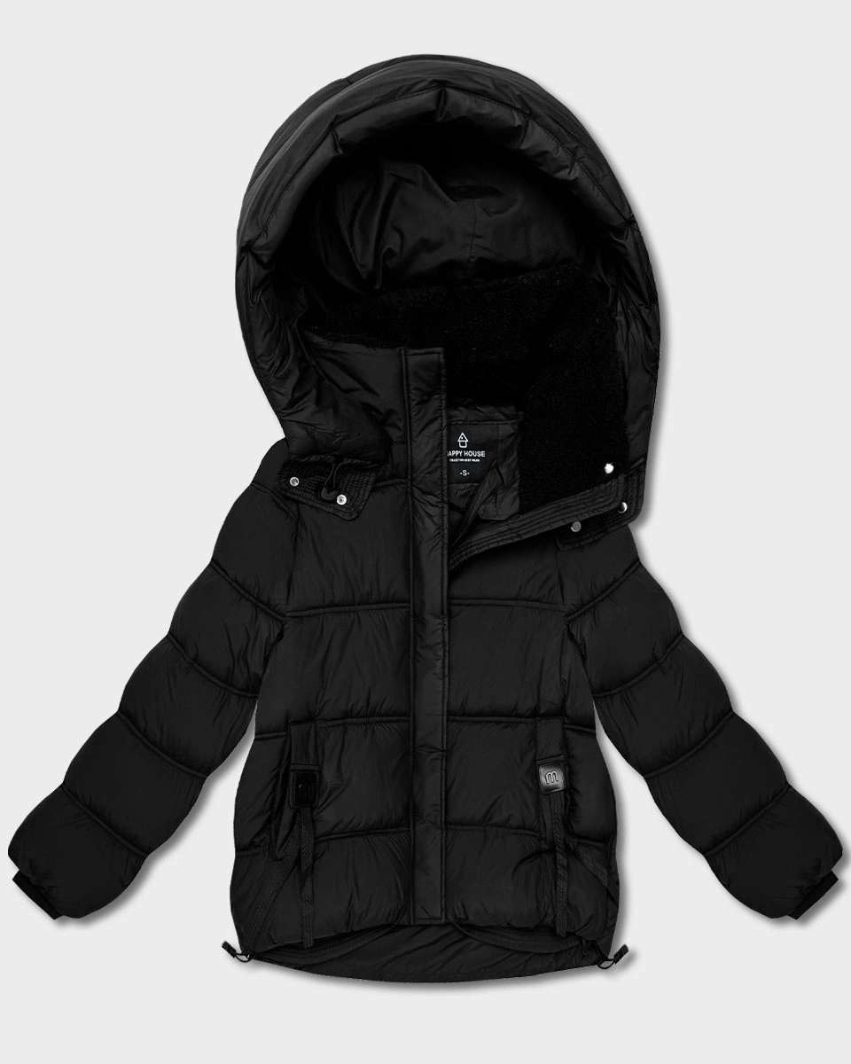 Oversizowa kurtka puchowa z kapturem czarna (KK60713)