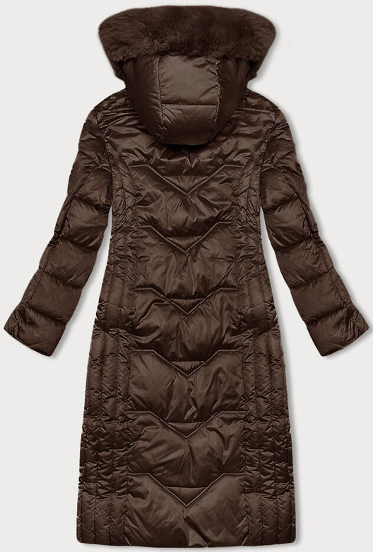 Taliowana długa kurtka zimowa brązowa S'west (B8201-14)