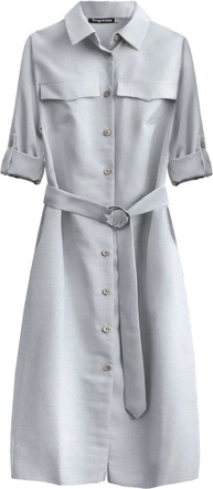 SUKIENKA Z GUZIKAMI I PASKIEM MIDI JASNOSZARA (293ART)