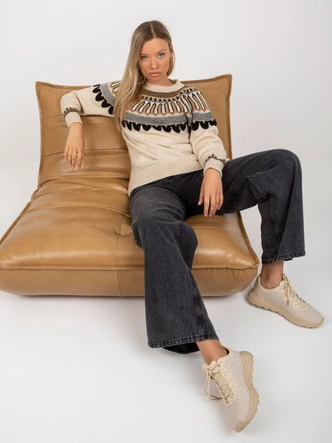 Casualowy sweter we wzory beżowy (0342)