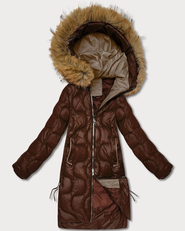 Kurtka damska z ozdobnym pikowaniem J Style czekoladowa (5M3351-158)