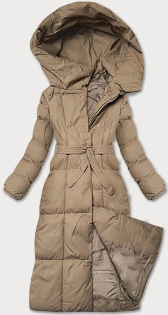 Zimowa damska kurtka z paskiem J Style ciemny beżowy (5M3227-84)