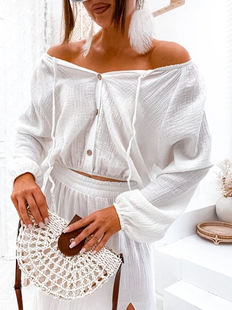 Komplet muślinowy bluzka i spódnica ecru (8290)