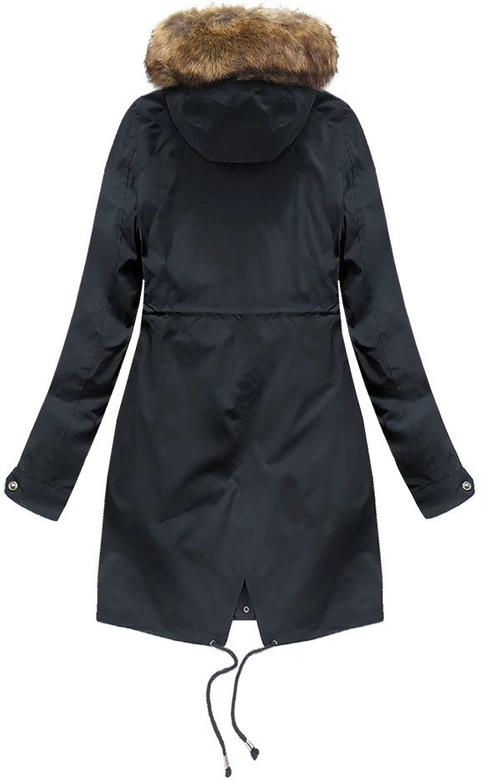 ZIMOWA PARKA DAMSKA Z PODPINKĄ I KAPTUREM GRANATOWA (X7600BIGX)