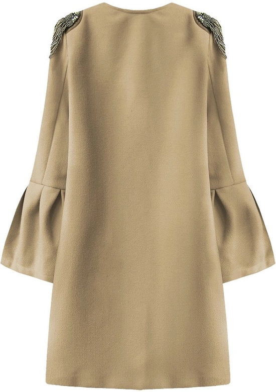 PŁASZCZ Z KORALIKAMI NA RAMIONACH BEŻOWY (18151)