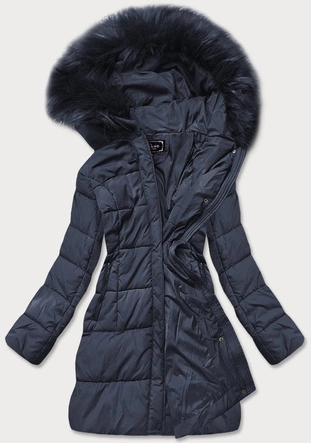 Pikowana kurtka damska zimowa z kapturem granatowa (7757)