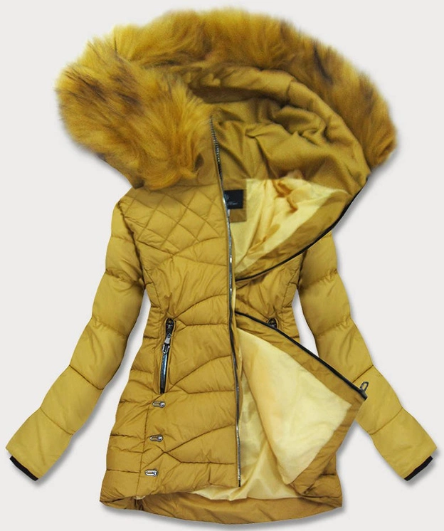 KURTKA ZIMOWA DAMSKA Z KAPTUREM MUSZTARDOWA (808-2)