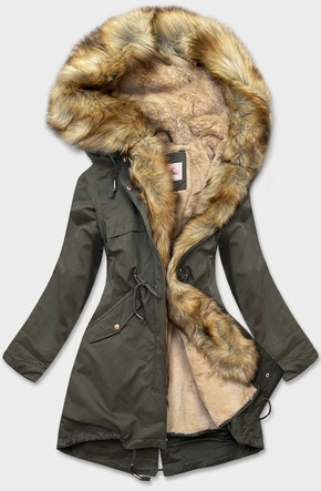 CIEPŁA PARKA DAMSKA ZIMOWA  Z PODPINKĄ KHAKI (XW162X)