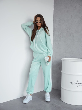 Welurowy komplet dresowy z lampasami miętowy (508)