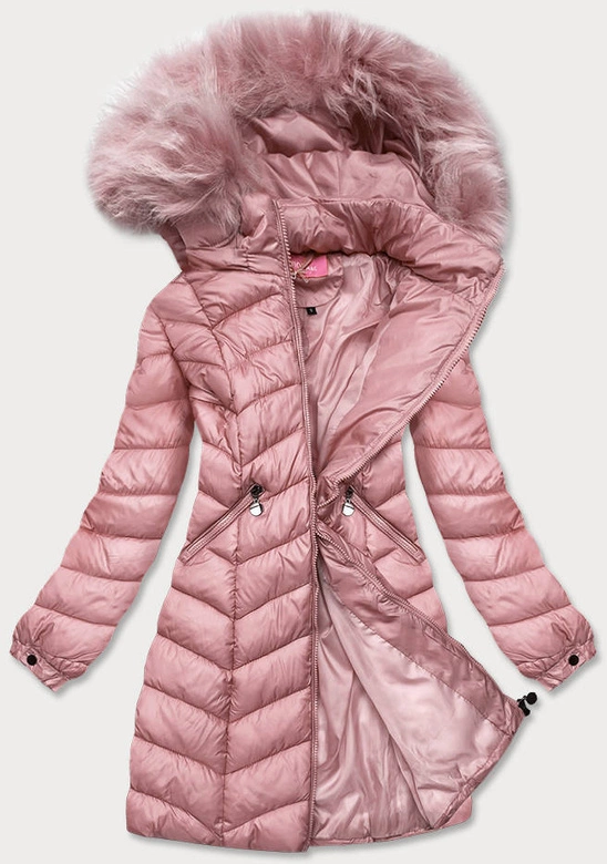 PIKOWANA KURTKA DAMSKA Z KAPTUREM RÓŻOWA (8916-R)