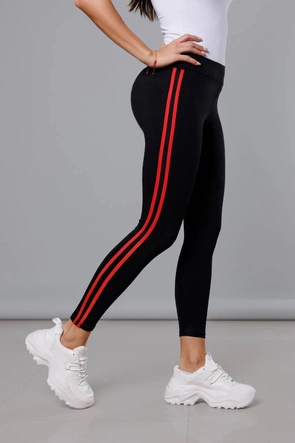 Legginsy sportowe z lampasami czarno-czerwone (YW01052-D1-5)