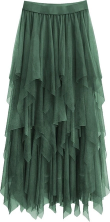 TIULOWA SPÓDNICA O DŁUGOŚCI MAXI CIEMNOZIELONA (479ART)