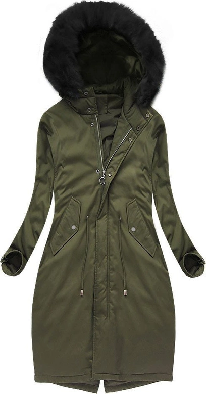 BAWEŁNIANA ZIMOWA PARKA DAMSKA Z PUCHEM NATURALNYM KHAKI (7085/2)