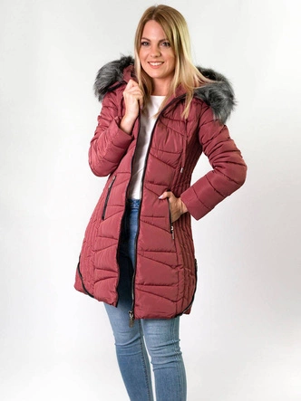 PIKOWANA DAMSKA KURTKA ZIMOWA Z KAPTUREM RÓŻOWA (B2632-30)
