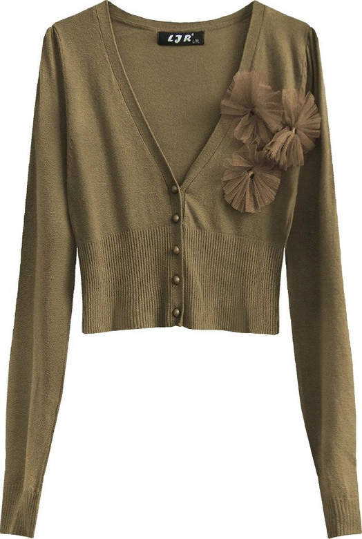 KRÓTKI SWETEREK Z TIULOWYMI OZDOBAMI KARMELOWY (1516)