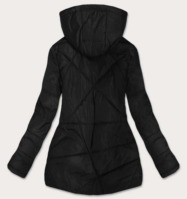 CIENKA KURTKA DAMSKA Z ASYMETRYCZNYM DOŁEM CZARNA (B9532)