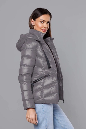 Krótka kurtka zimowa damska szara ciemna (23066-105)