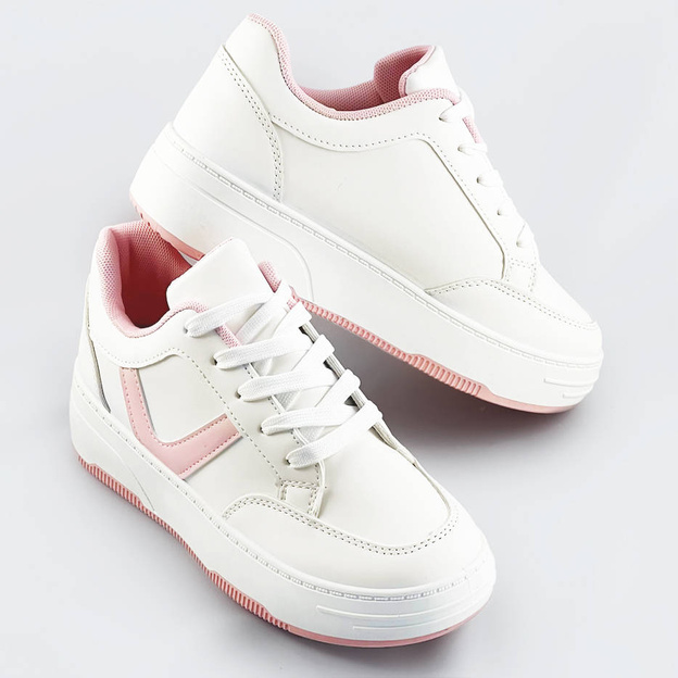 Sznurowane buty sportowe damskie biało-różowe (s070)