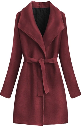 WIĄZANY PŁASZCZ Z KOŁNIERZEM BORDOWY (534/1ART)