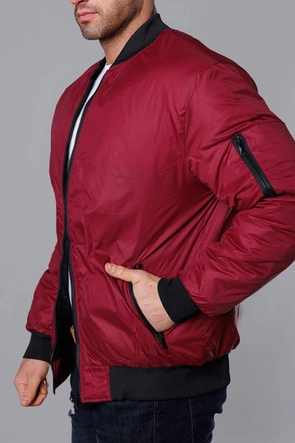 Męska kurtka bomberka z pikowaną podszewką bordowa (AK95-6)