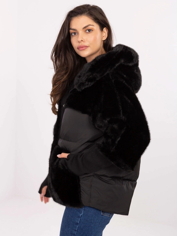 Luźna kurtka z łączonych materiałów czarna (WJ218)